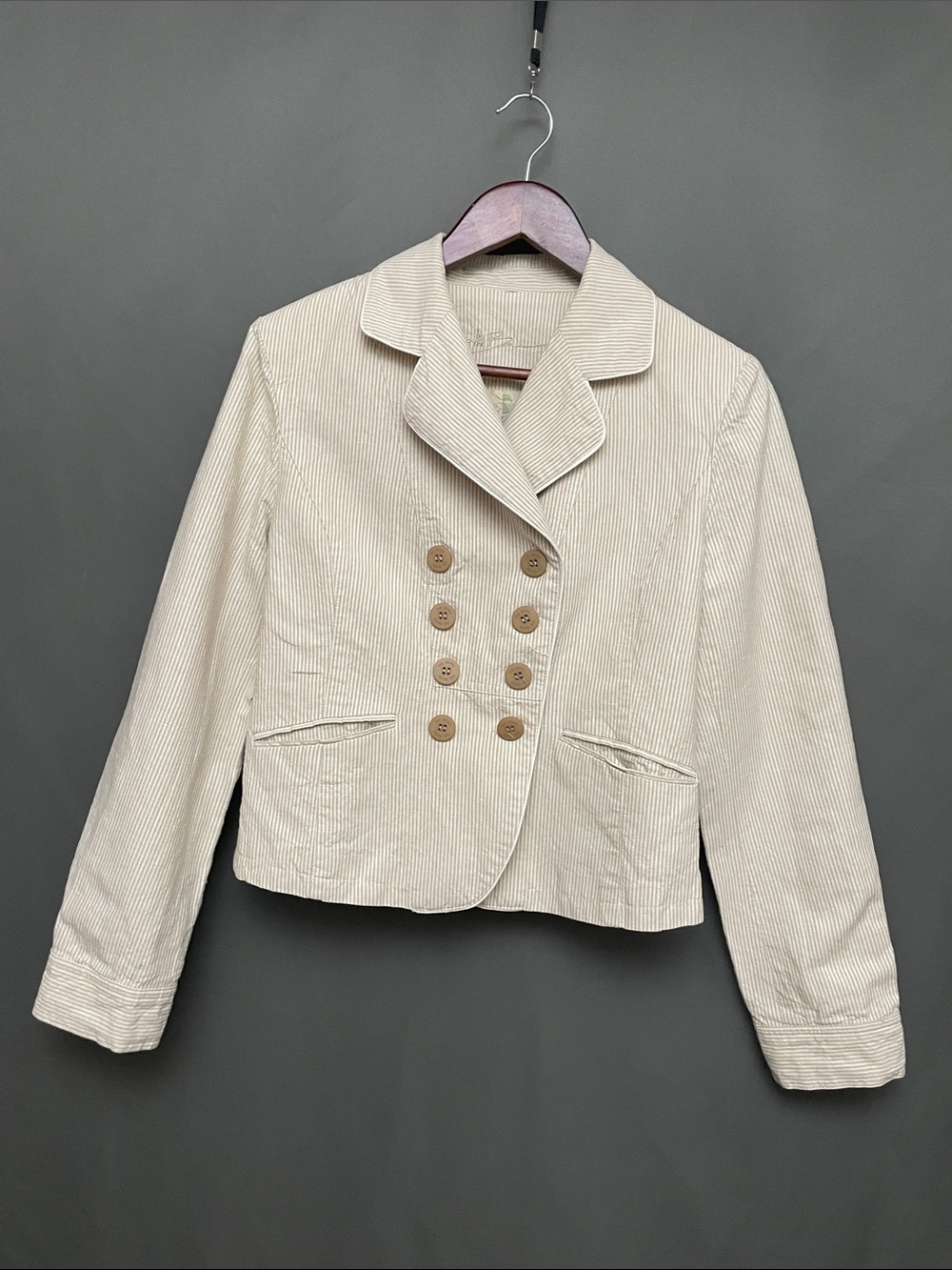 Womens Double-Breasted Cream Cotton Jacket